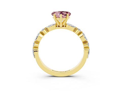 Yellow gold Heart Cut Morganite Solitaire with Side Stones on a Pavé Band and Four-Prong Setting_3