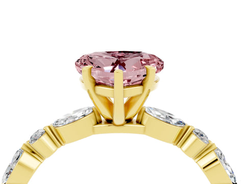 Yellow gold Heart Cut Morganite Solitaire with Side Stones on a Pavé Band and Four-Prong Setting_4