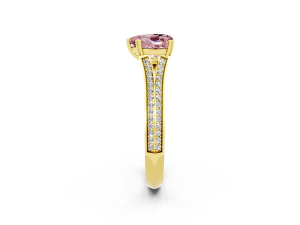 Yellow gold Heart Cut Morganite Split Shank Engagement Ring with Pavé Band