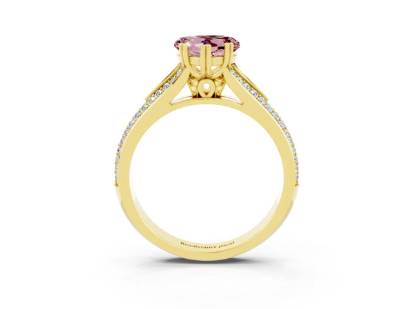 Yellow gold Heart Cut Morganite Split Shank Engagement Ring with Pavé Band