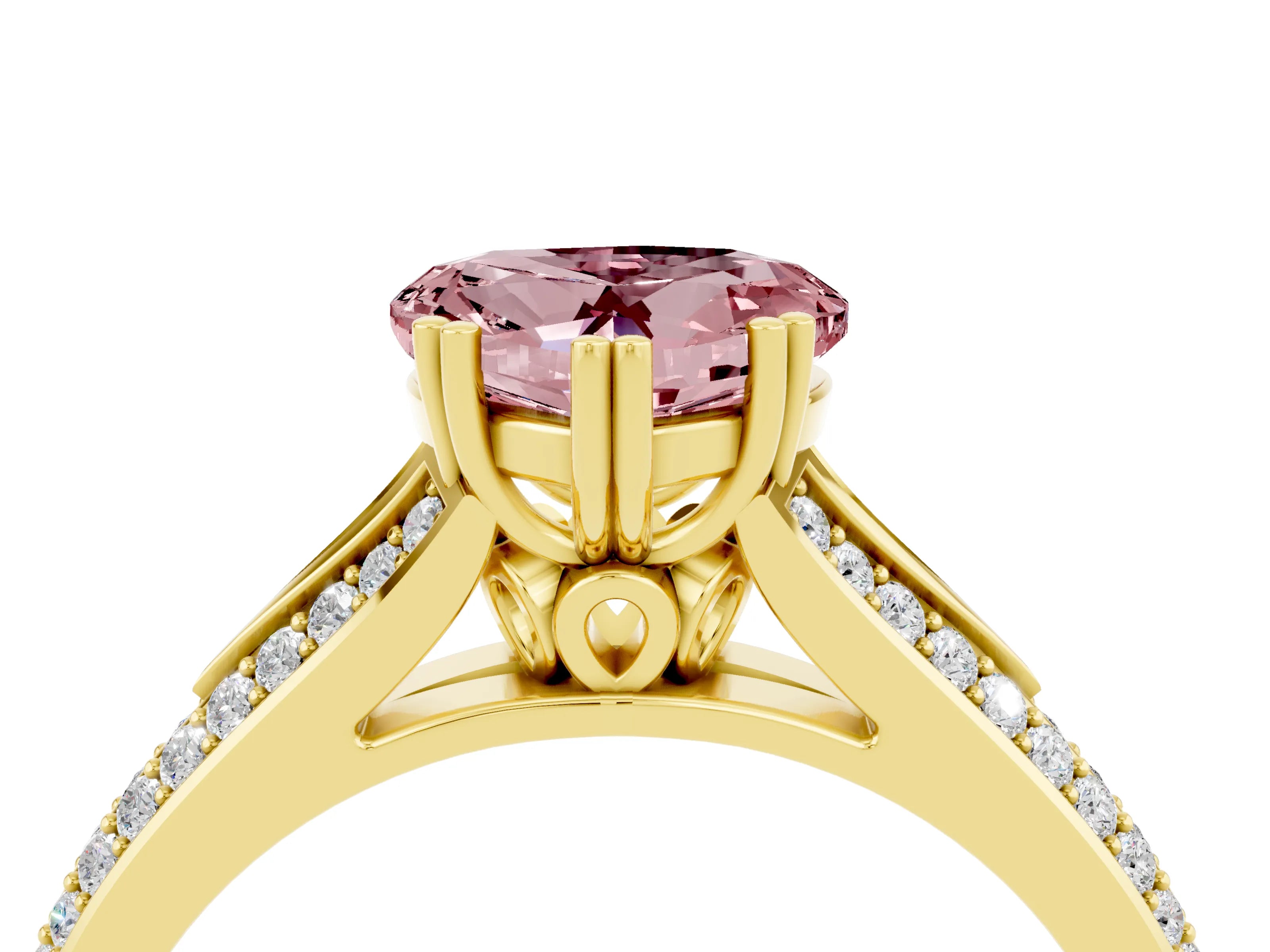 Yellow gold Heart Cut Morganite Split Shank Engagement Ring with Pavé Band_4
