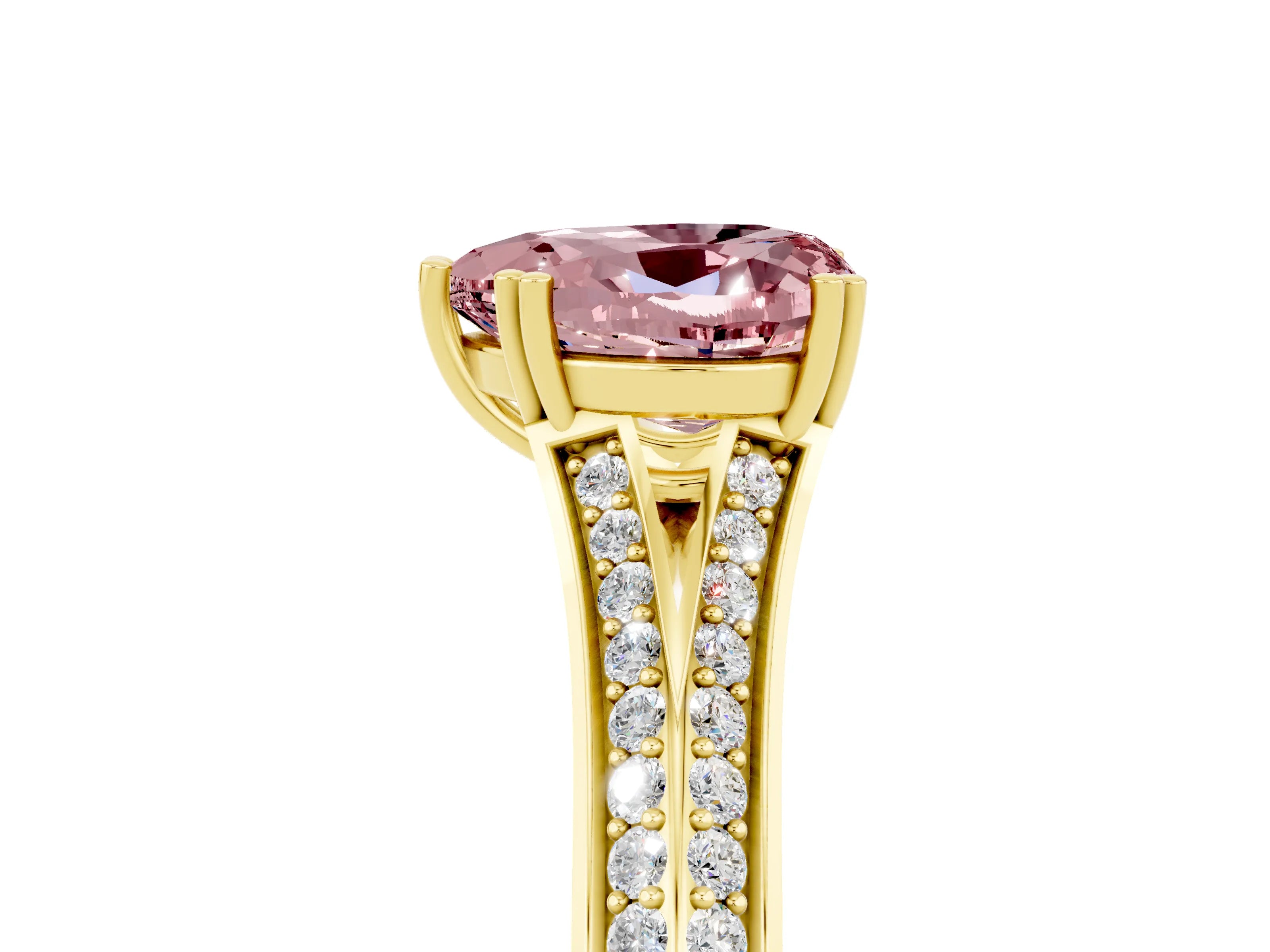 Yellow gold Heart Cut Morganite Split Shank Engagement Ring with Pavé Band_5