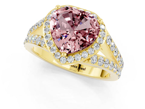 Yellow gold Heart Cut Morganite Split Shank Halo Ring with Four-Prong Setting_13