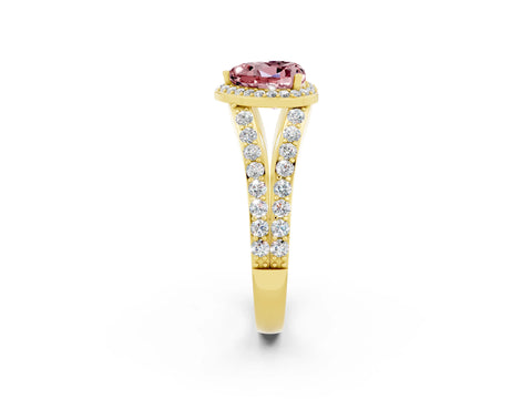 Yellow gold Heart Cut Morganite Split Shank Halo Ring with Four-Prong Setting_14