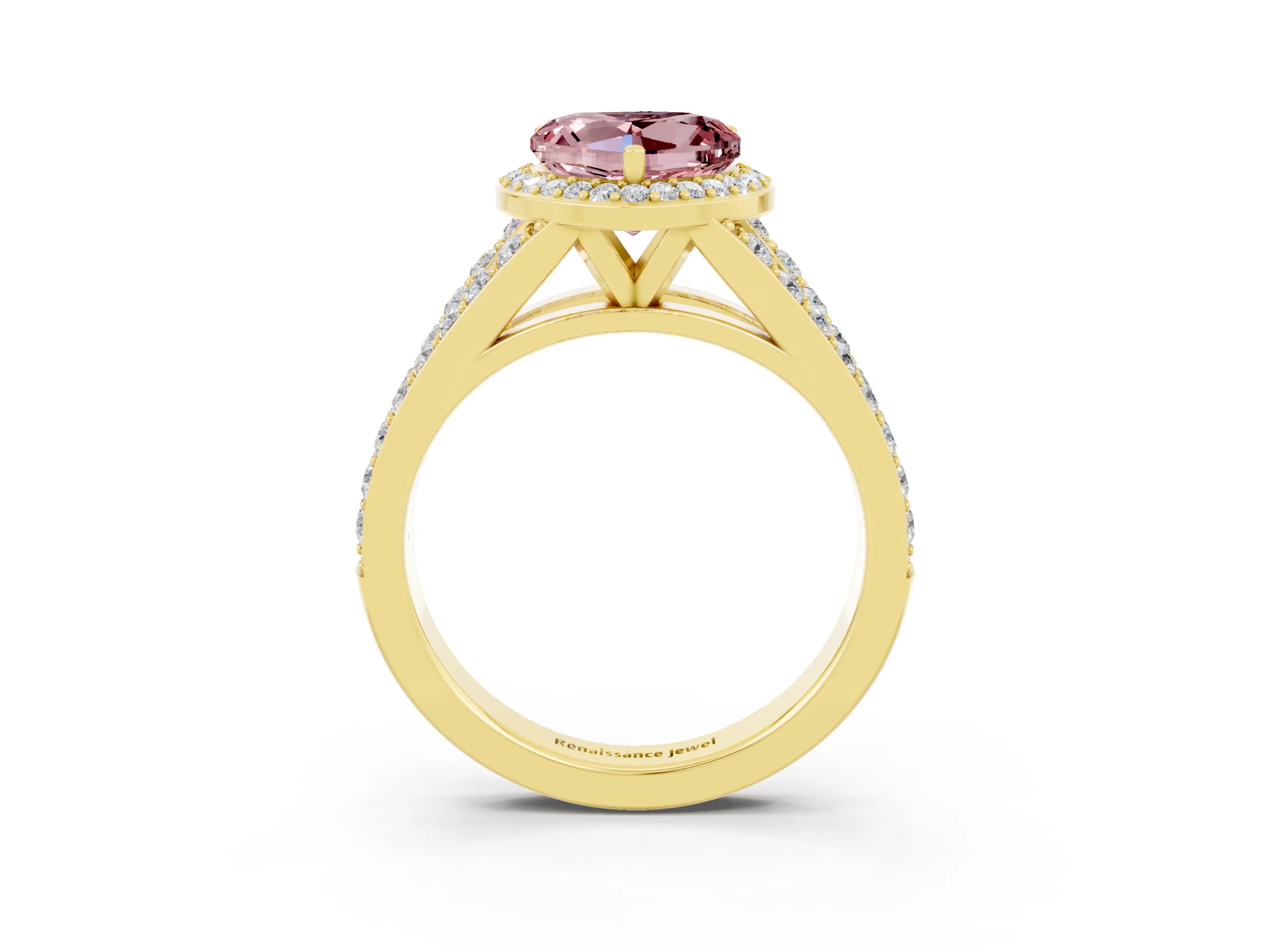 Yellow gold Heart Cut Morganite Split Shank Halo Ring with Four-Prong Setting_15