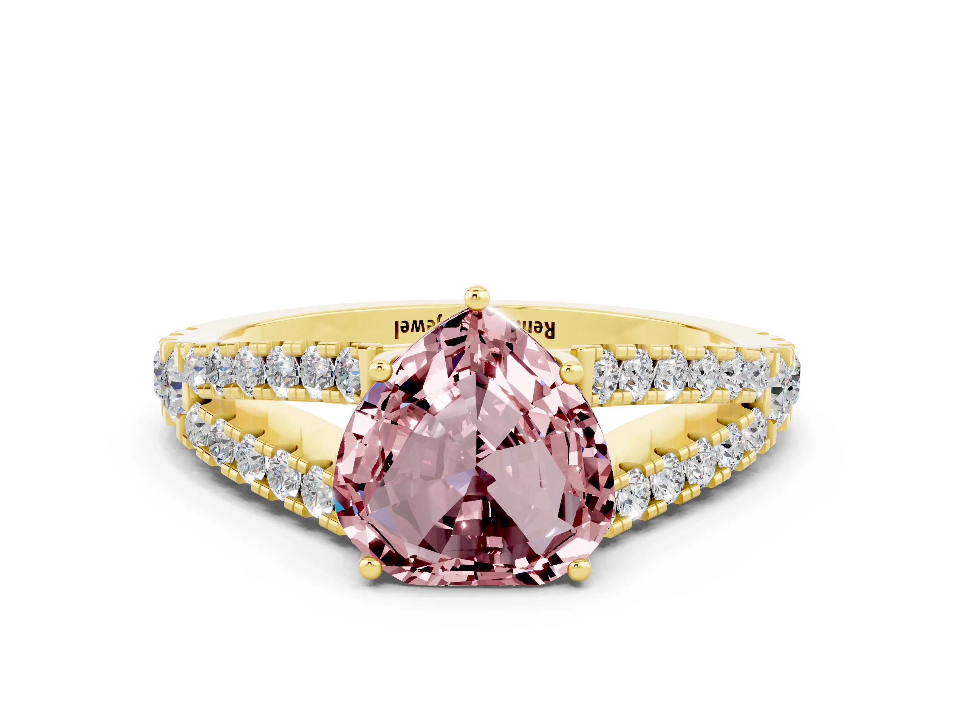 Yellow gold Heart Cut Morganite Split Shank Pavé Engagement Ring with Four-Prong Setting_12