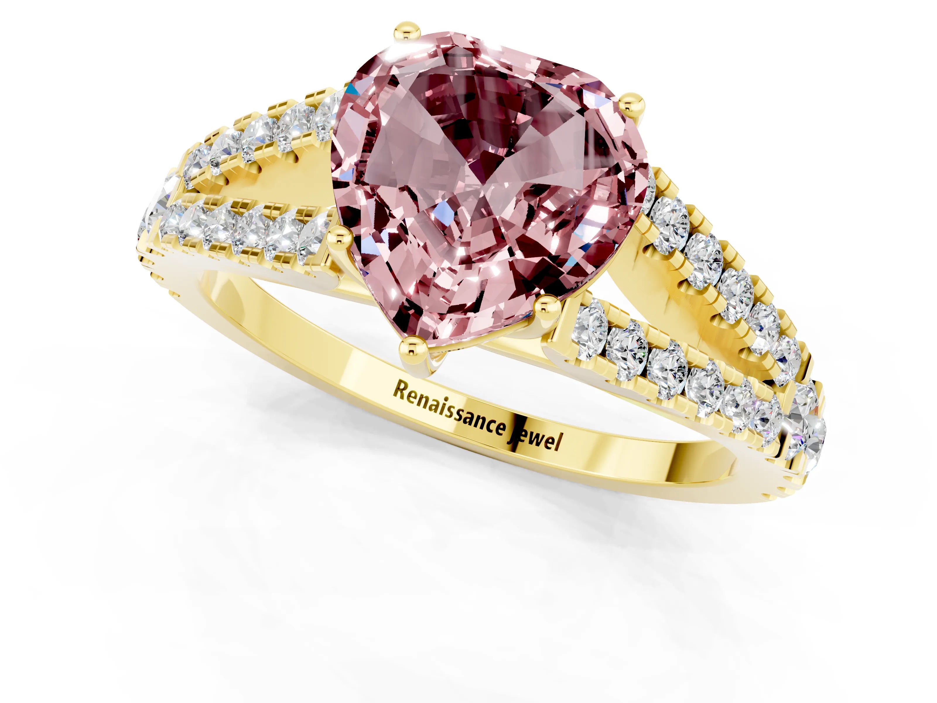 Yellow gold Heart Cut Morganite Split Shank Pavé Engagement Ring with Four-Prong Setting_13