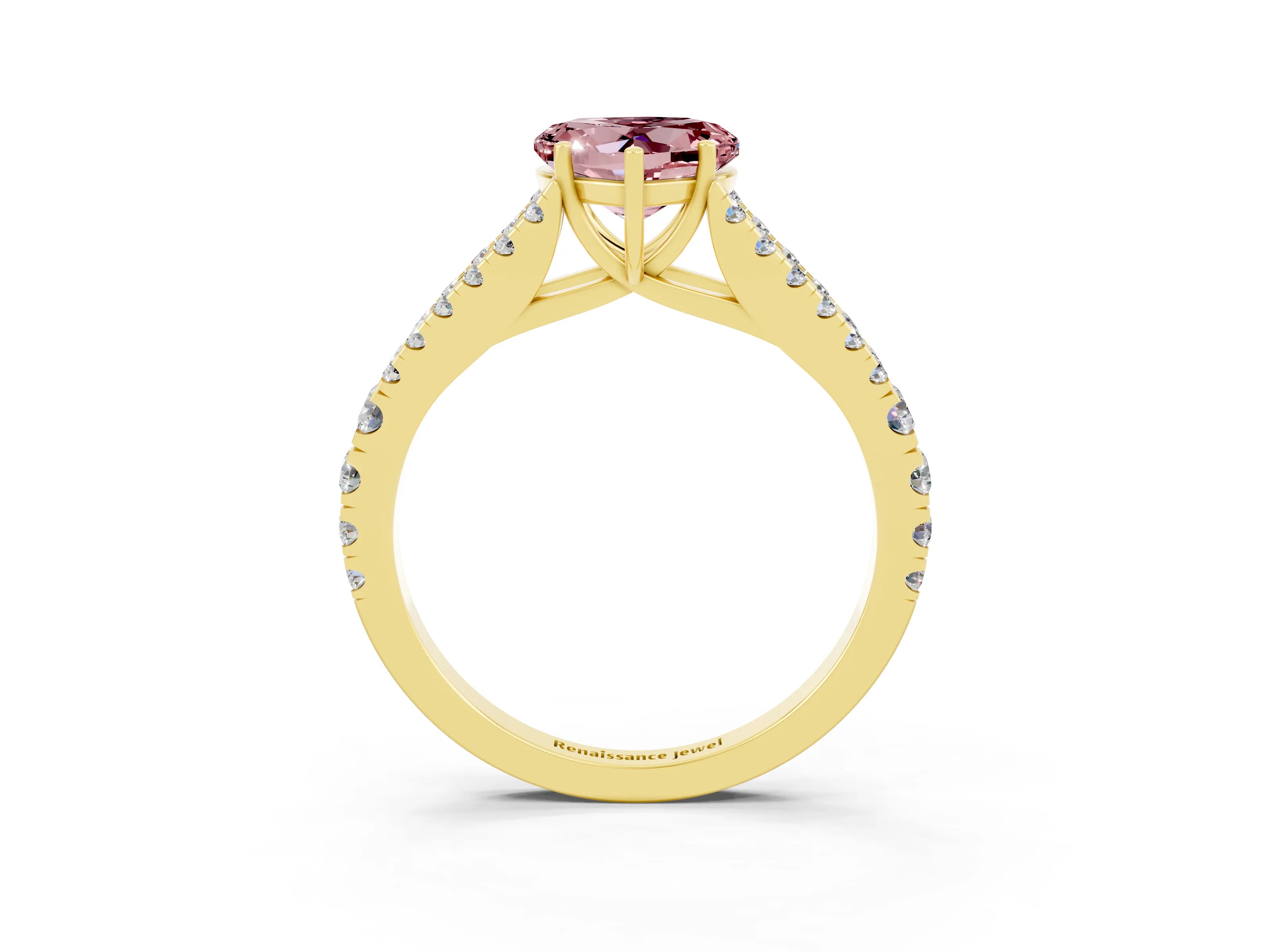Yellow gold Heart Cut Morganite Split Shank Pavé Engagement Ring with Four-Prong Setting_15