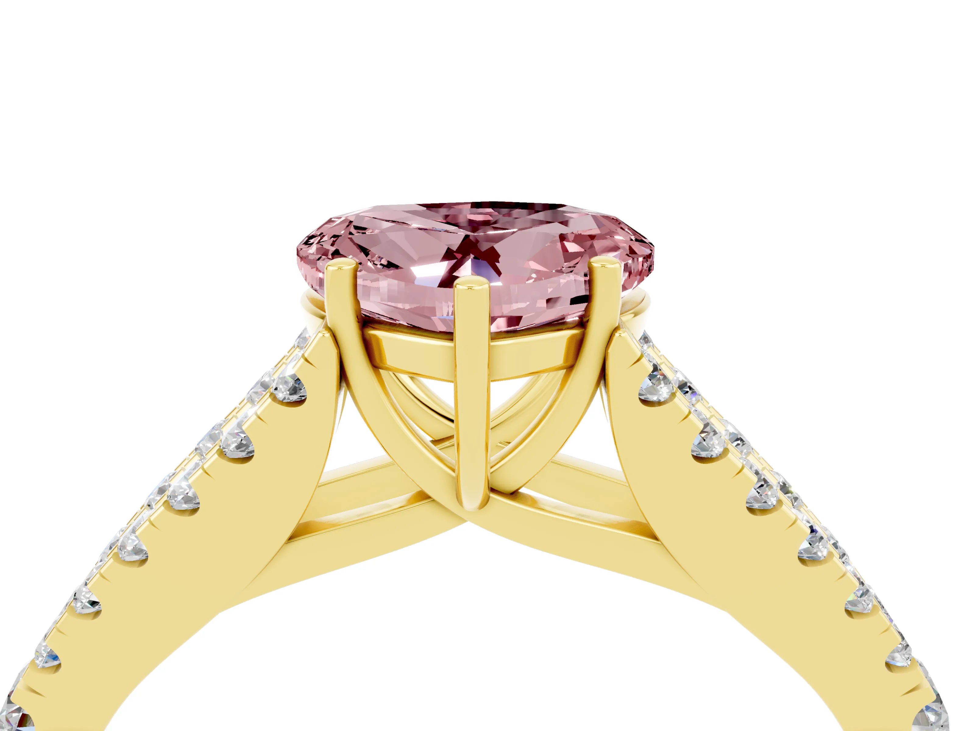 Yellow gold Heart Cut Morganite Split Shank Pavé Engagement Ring with Four-Prong Setting_16