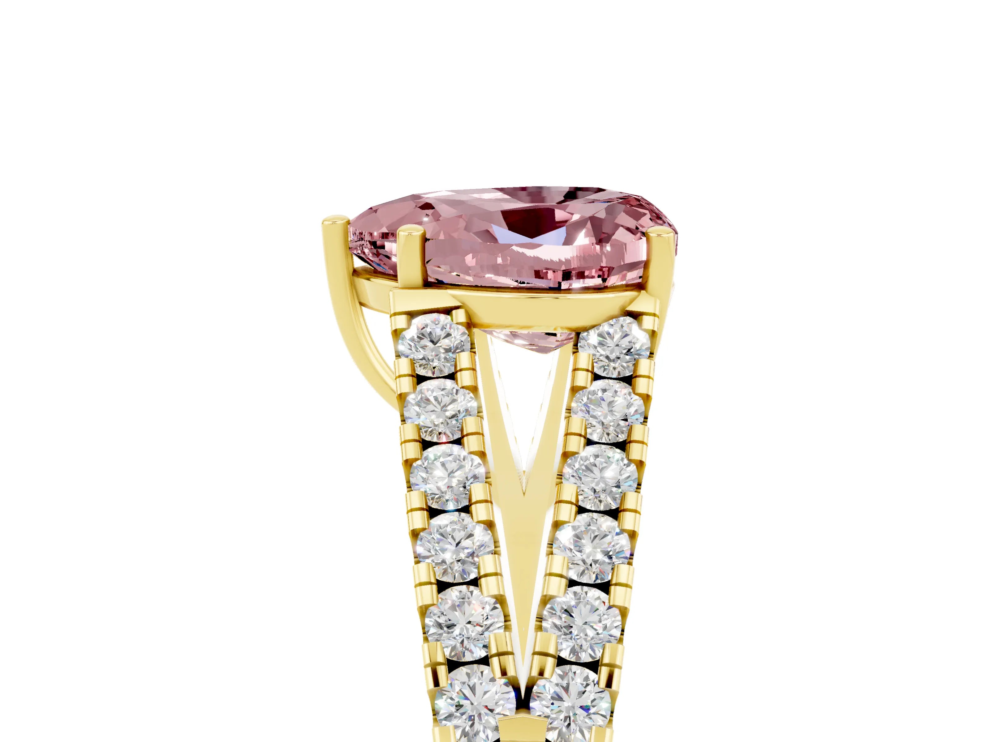 Yellow gold Heart Cut Morganite Split Shank Pavé Engagement Ring with Four-Prong Setting_17