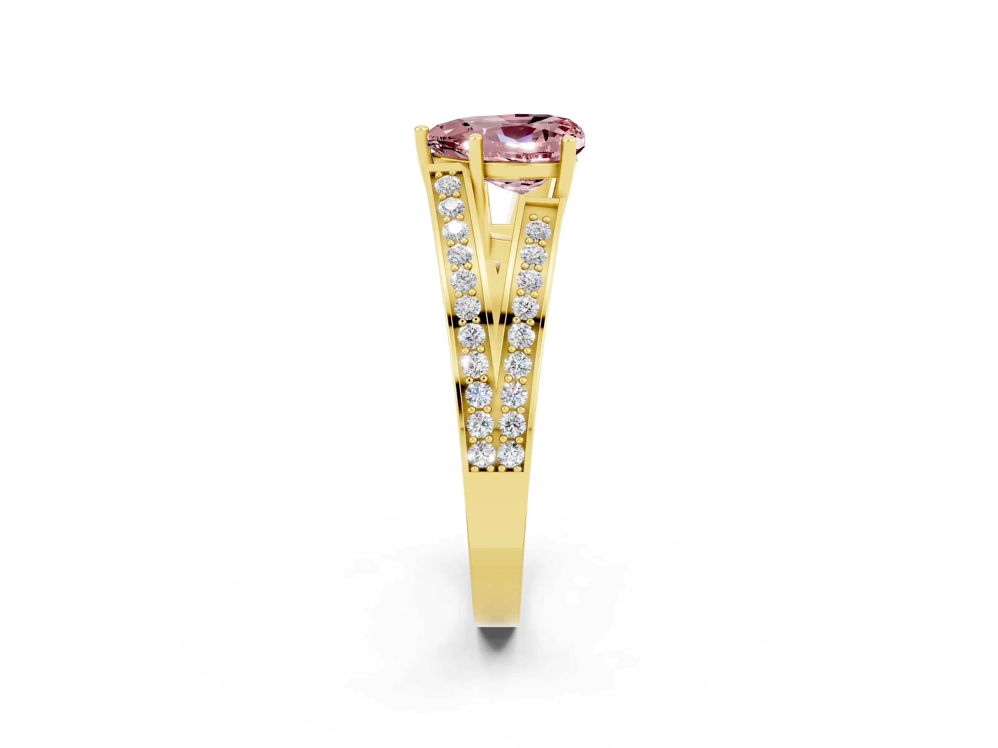Yellow gold Heart Cut Morganite Split Shank Ring with Pavé Band and Four-Prong Setting_2
