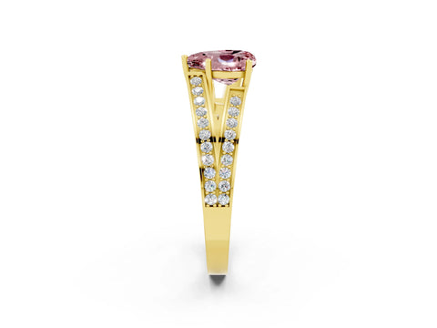 Yellow gold Heart Cut Morganite Split Shank Ring with Pavé Band and Four-Prong Setting_2