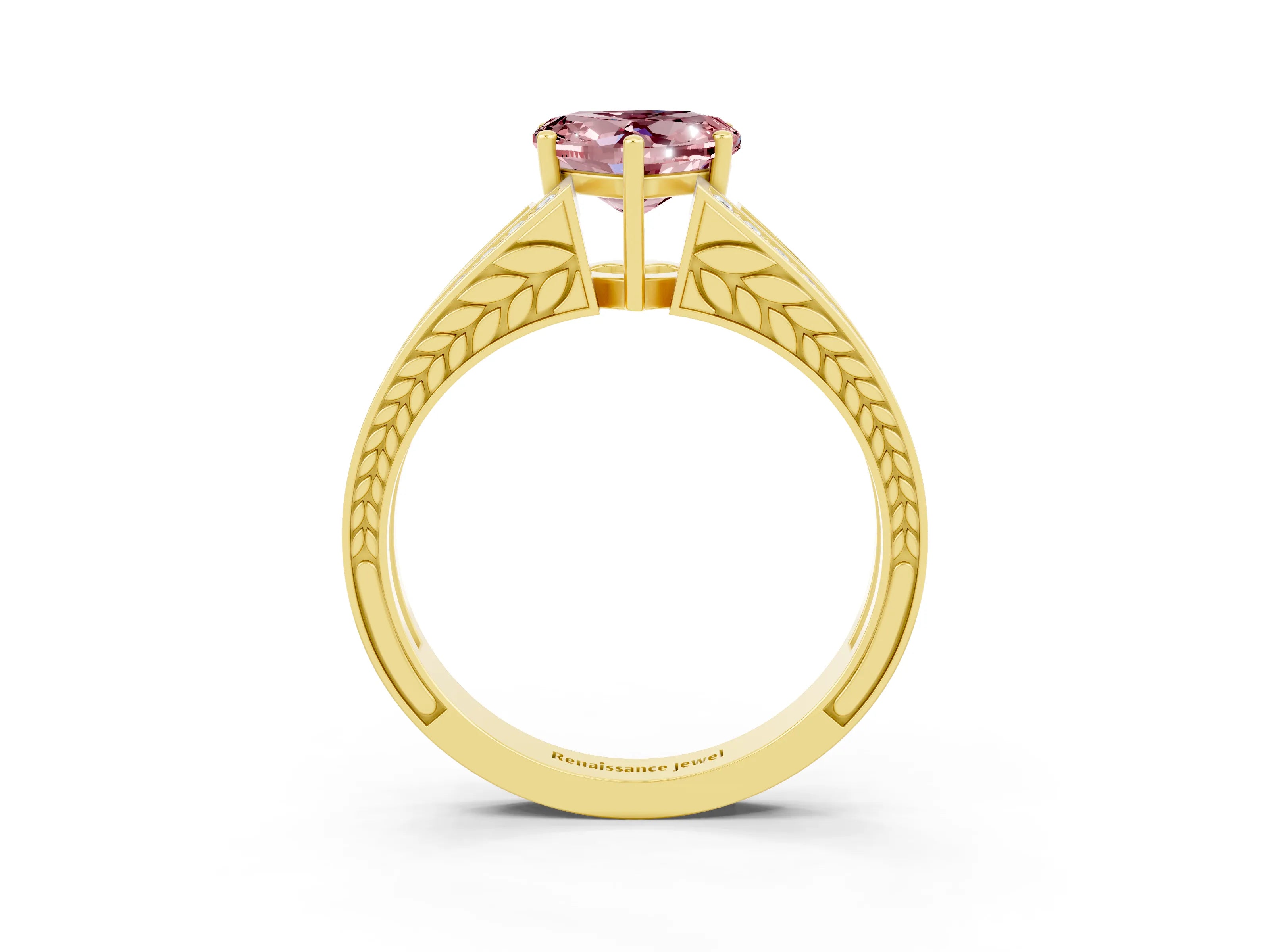 Yellow gold Heart Cut Morganite Split Shank Ring with Pavé Band and Four-Prong Setting_3
