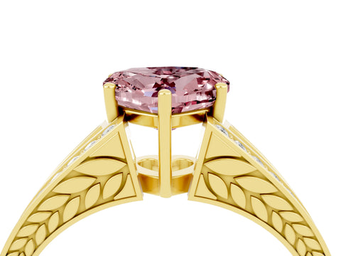 Yellow gold Heart Cut Morganite Split Shank Ring with Pavé Band and Four-Prong Setting_4