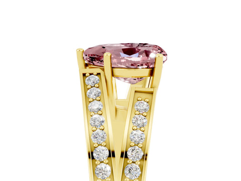 Yellow gold Heart Cut Morganite Split Shank Ring with Pavé Band and Four-Prong Setting_5