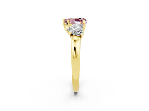 Yellow gold Heart Cut Morganite Three-Stone Ring with Four-Prong Setting and Classic Band_2
