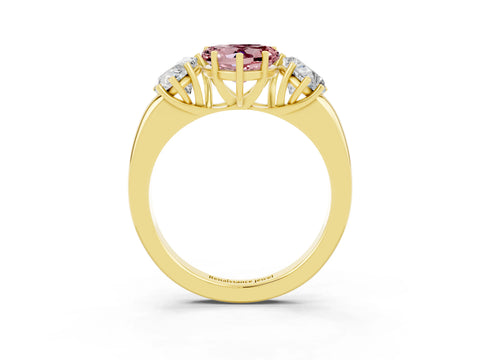 Yellow gold Heart Cut Morganite Three-Stone Ring with Four-Prong Setting and Classic Band_3
