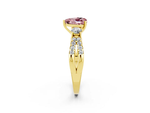 Yellow gold Heart Cut Morganite Three-Stone Ring with Pavé Split Shank and Four-Prong Setting_2
