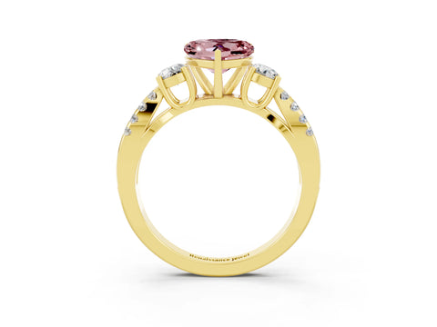 Yellow gold Heart Cut Morganite Three-Stone Ring with Pavé Split Shank and Four-Prong Setting_3