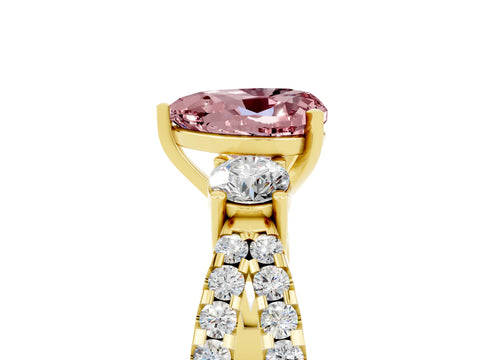 Yellow gold Heart Cut Morganite Three-Stone Ring with Pavé Split Shank and Four-Prong Setting_5