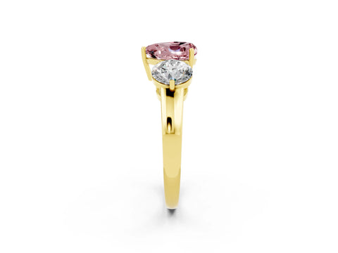 Yellow gold Heart Cut Morganite Three-Stone Ring with Prong Setting and Classic Band_2
