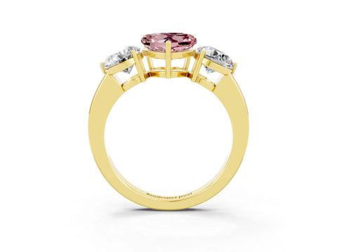 Yellow gold Heart Cut Morganite Three-Stone Ring with Prong Setting and Classic Band_3