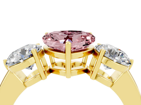 Yellow gold Heart Cut Morganite Three-Stone Ring with Prong Setting and Classic Band_4