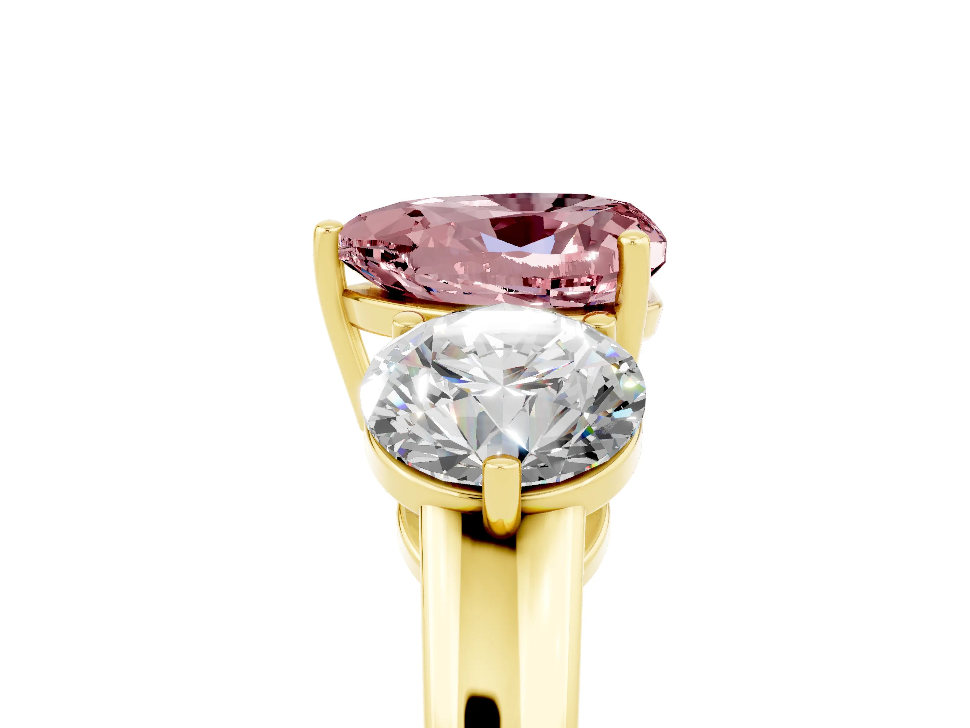 Yellow gold Heart Cut Morganite Three-Stone Ring with Prong Setting and Classic Band_5