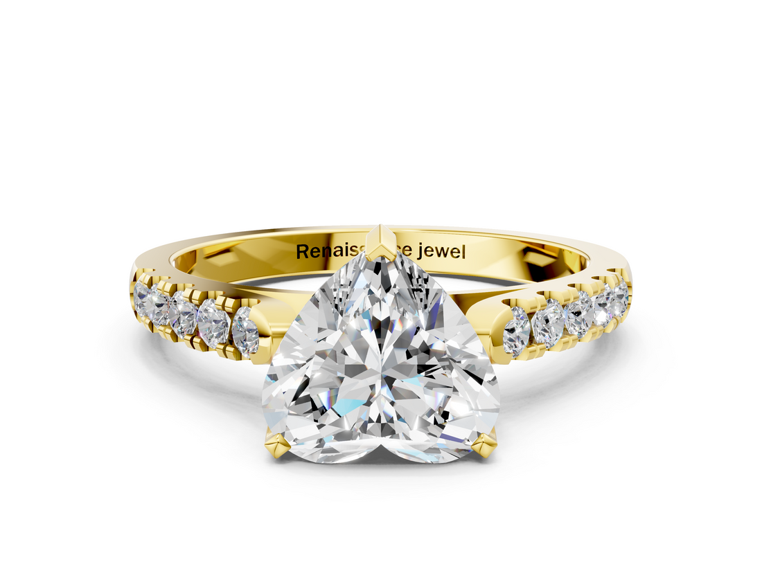 Yellow gold Heart Cut Pavé Band Solitaire Ring with Four-Prong Setting_139