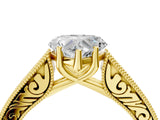 Yellow gold Heart Cut Pave Band Milgrain Solitaire Ring_10