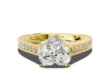 Yellow gold Heart Cut Pave Band Milgrain Solitaire Ring_6