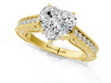Yellow gold Heart Cut Pave Band Milgrain Solitaire Ring_7