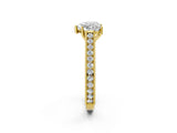 Yellow gold Heart Cut Pave Band Milgrain Solitaire Ring_8
