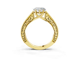 Yellow gold Heart Cut Pave Band Milgrain Solitaire Ring_9