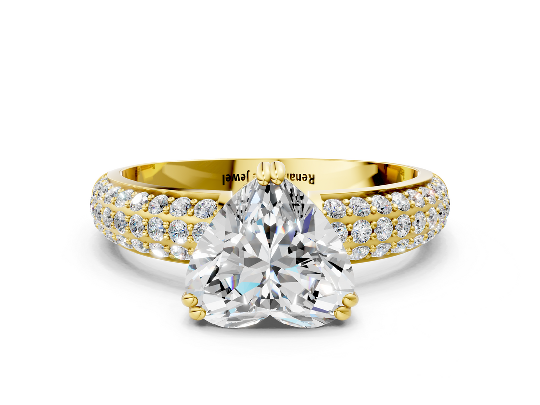 Yellow gold Heart Cut Pave Diamond Engagement Ring with Channel Set Band and Four-Prong Setting_20