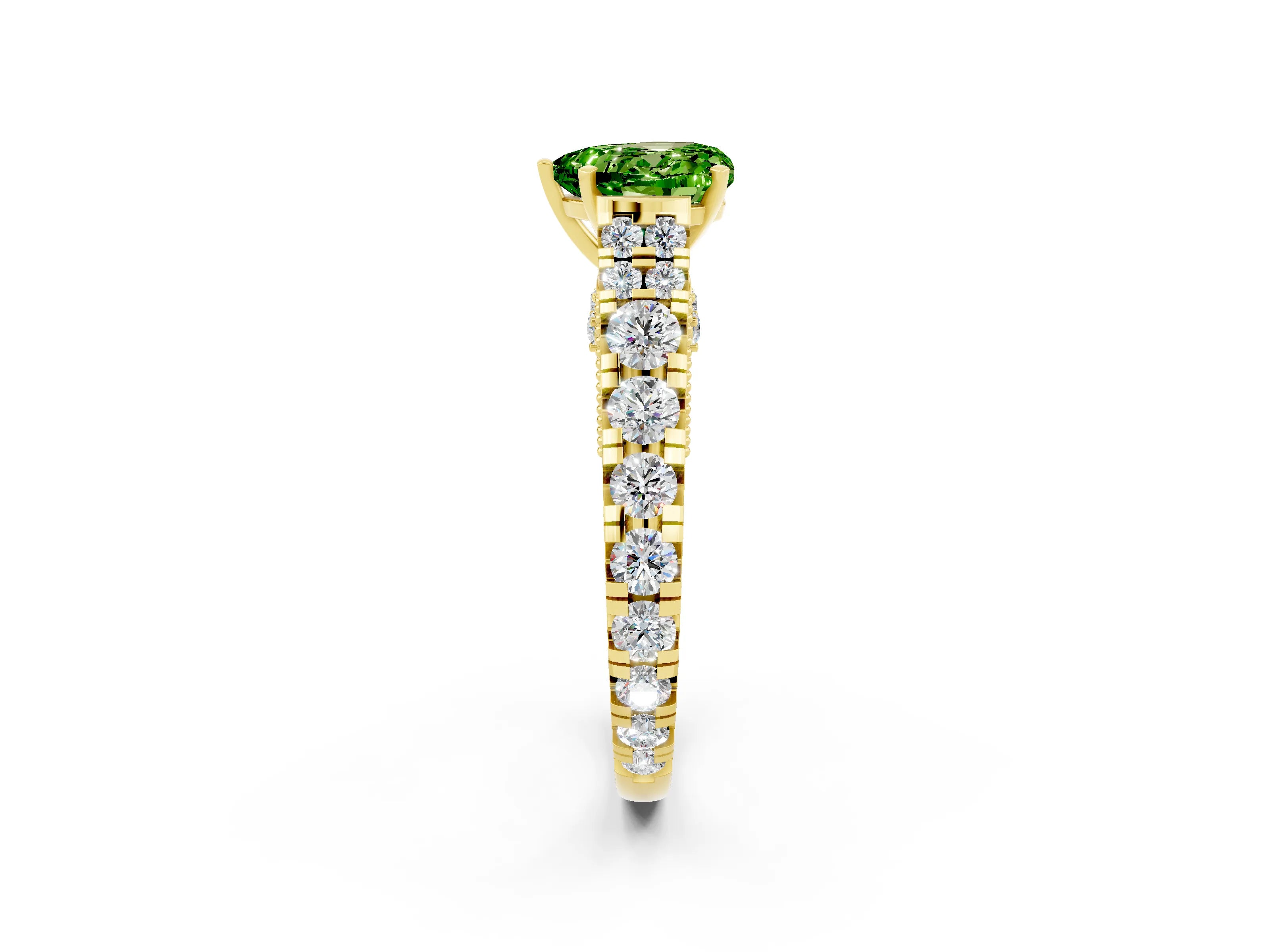 Yellow gold Heart Cut Peridot Classic Solitaire Ring with Pavé Band and Four-Prong Setting_2