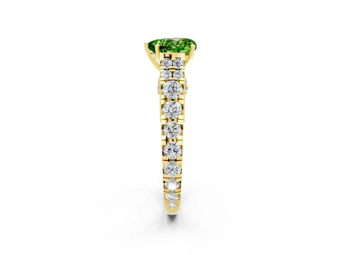 Yellow gold Heart Cut Peridot Classic Solitaire Ring with Pavé Band and Four-Prong Setting_2