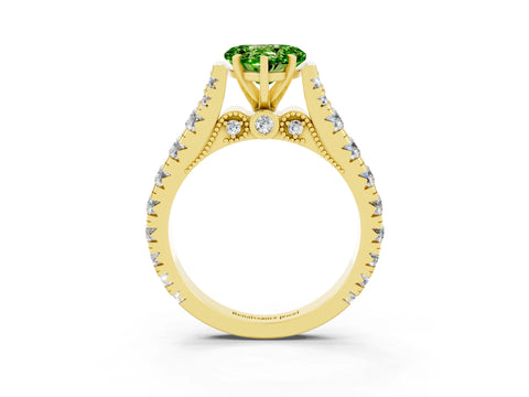 Yellow gold Heart Cut Peridot Classic Solitaire Ring with Pavé Band and Four-Prong Setting_3