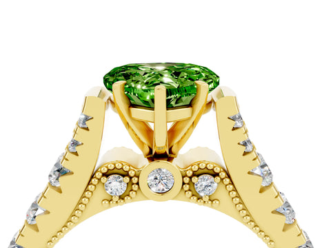 Yellow gold Heart Cut Peridot Classic Solitaire Ring with Pavé Band and Four-Prong Setting_4
