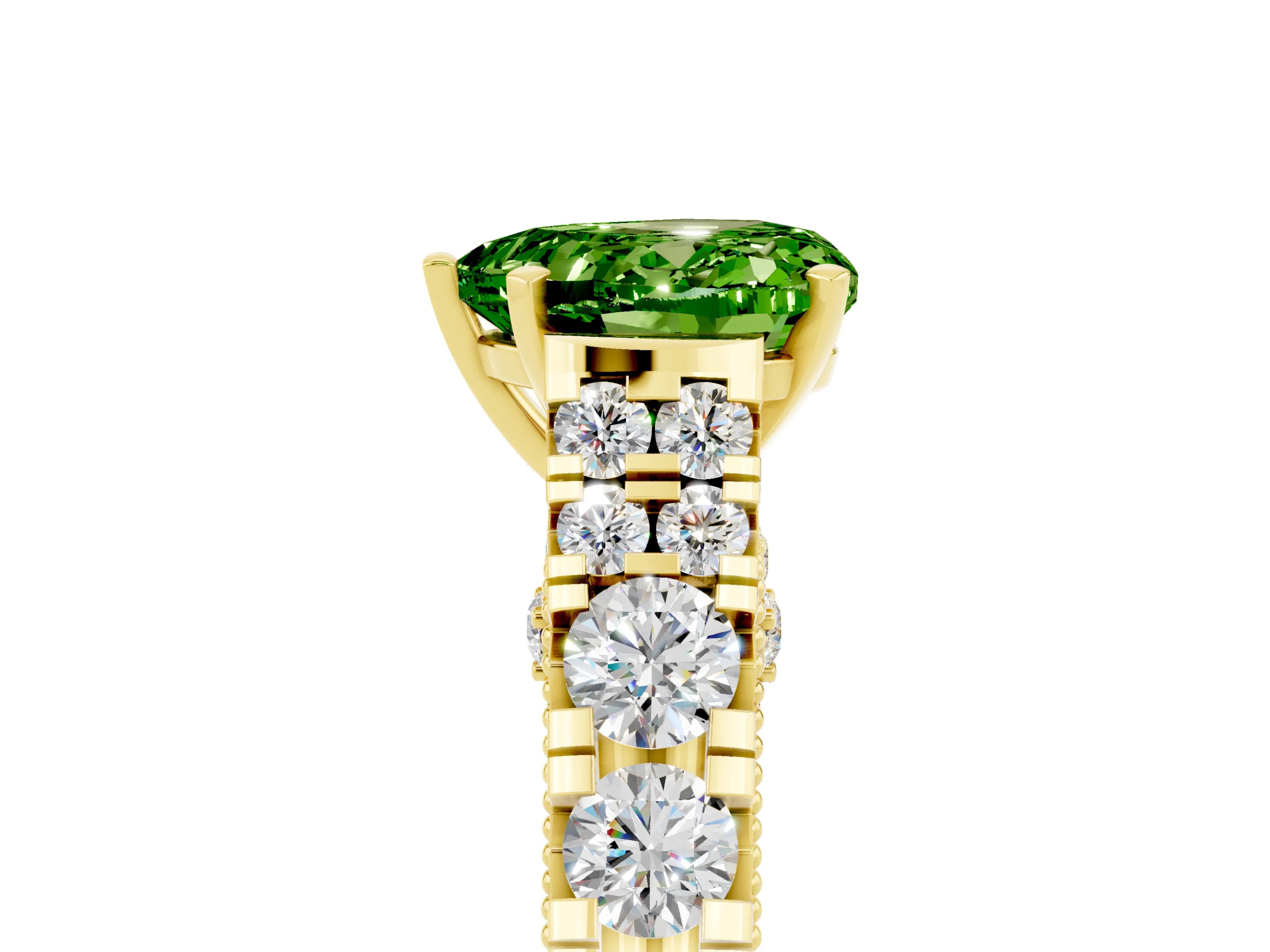Yellow gold Heart Cut Peridot Classic Solitaire Ring with Pavé Band and Four-Prong Setting_5