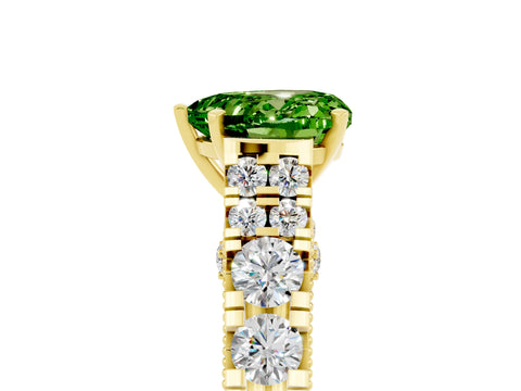 Yellow gold Heart Cut Peridot Classic Solitaire Ring with Pavé Band and Four-Prong Setting_5