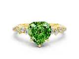 Yellow gold Heart Cut Peridot Cluster Side Stone Solitaire Ring with Prong Setting_24