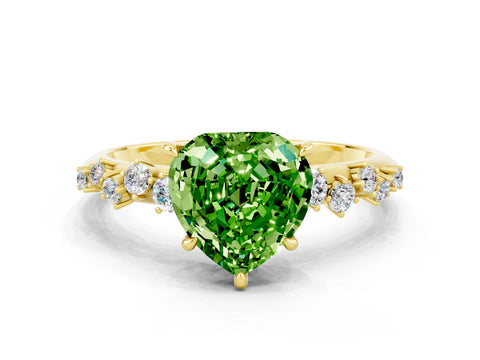 Yellow gold Heart Cut Peridot Cluster Side Stone Solitaire Ring with Prong Setting_24