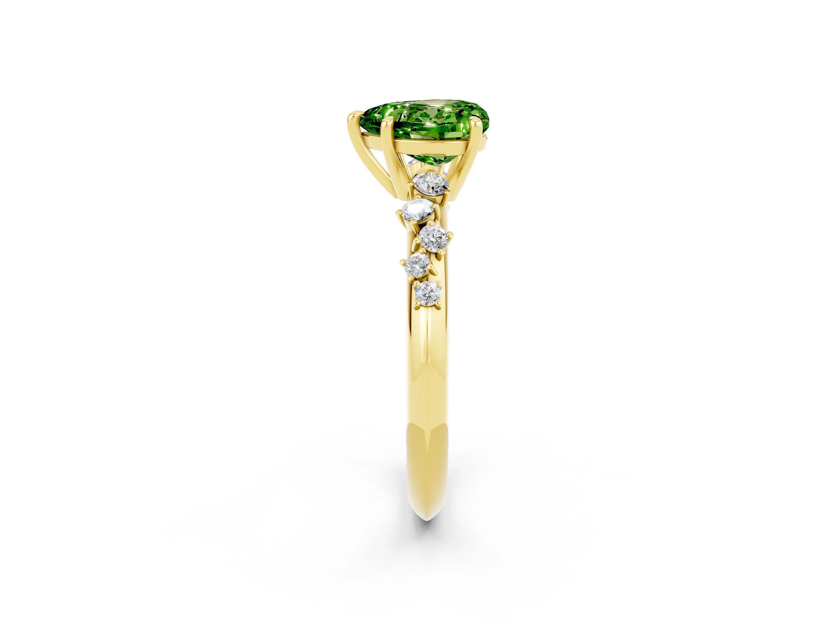 Yellow gold Heart Cut Peridot Cluster Side Stone Solitaire Ring with Prong Setting_26