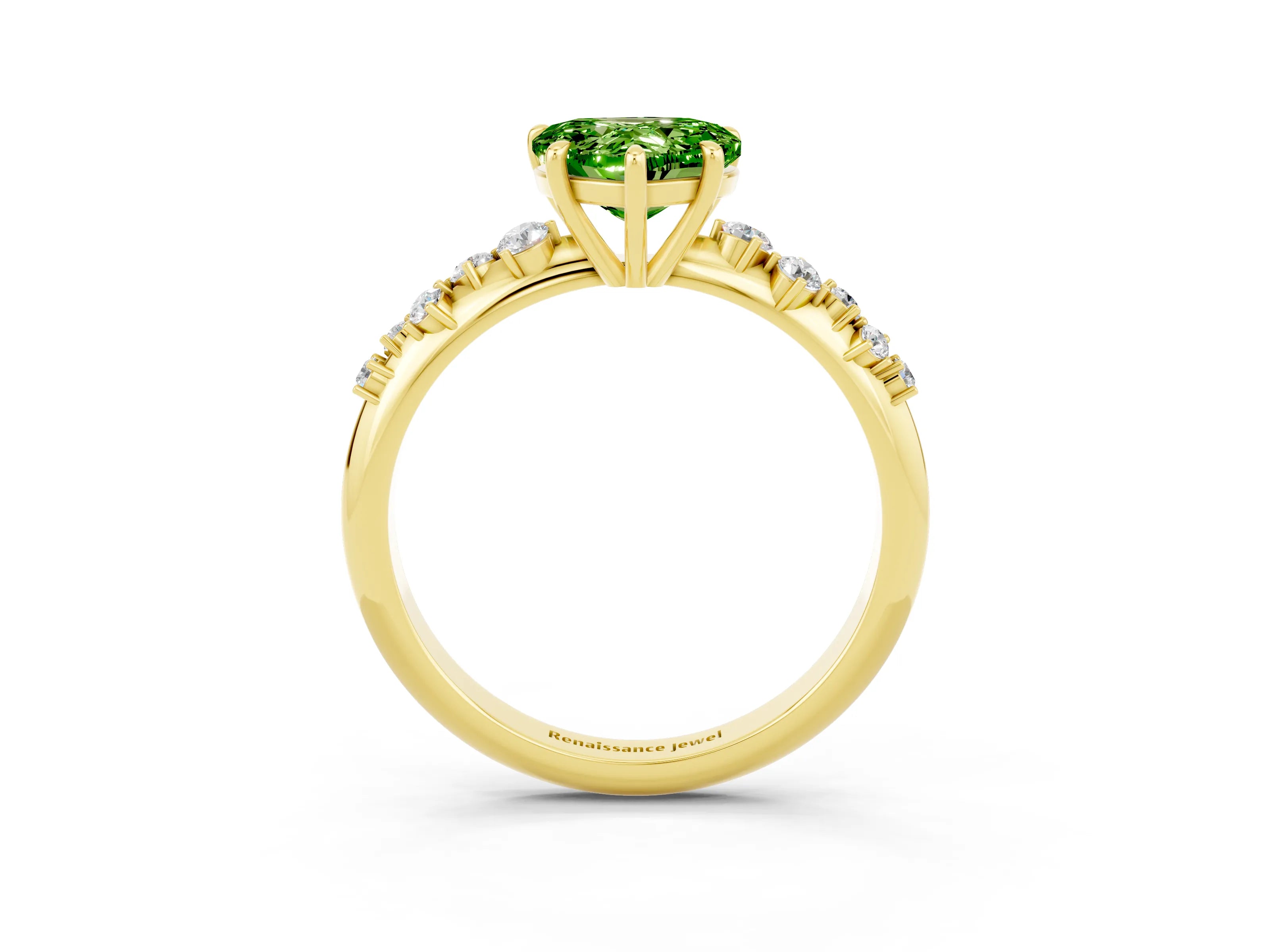Yellow gold Heart Cut Peridot Cluster Side Stone Solitaire Ring with Prong Setting_27