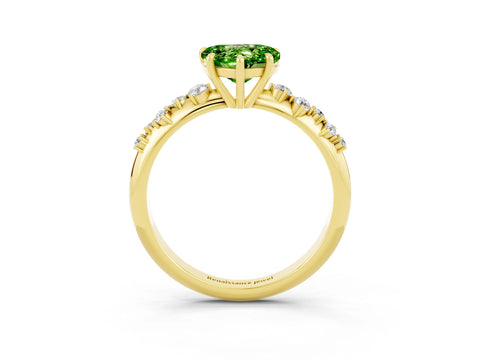 Yellow gold Heart Cut Peridot Cluster Side Stone Solitaire Ring with Prong Setting_27