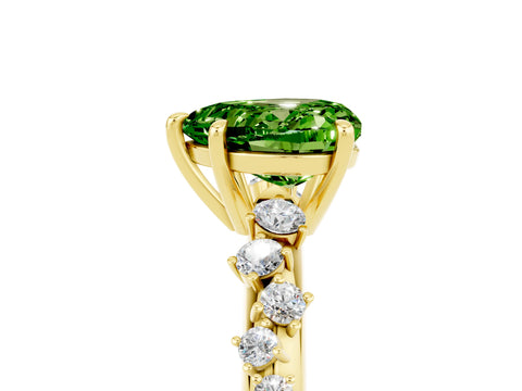 Yellow gold Heart Cut Peridot Cluster Side Stone Solitaire Ring with Prong Setting_29