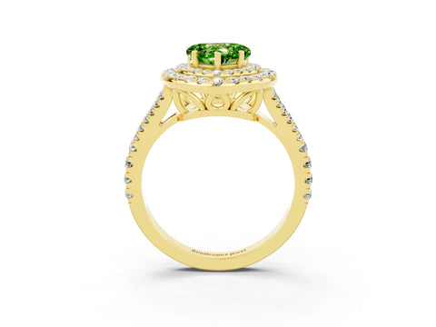 Yellow gold Heart Cut Peridot Double Halo Ring with Pavé Band and Prong Setting_15