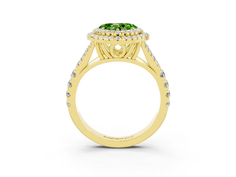Yellow gold Heart Cut Peridot Double Halo Ring with Split Shank and Prong Setting_15