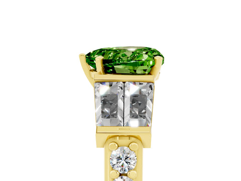 Yellow gold Heart Cut Peridot Engagement Ring with Baguette Side Stones and Channel Set Band_5